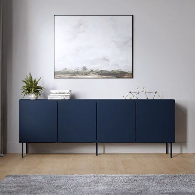Madia Canino DMORA blu con 2 ripiani e struttura in metallo L: 200 cm, P: 42 cm, H: 75 cm – 1