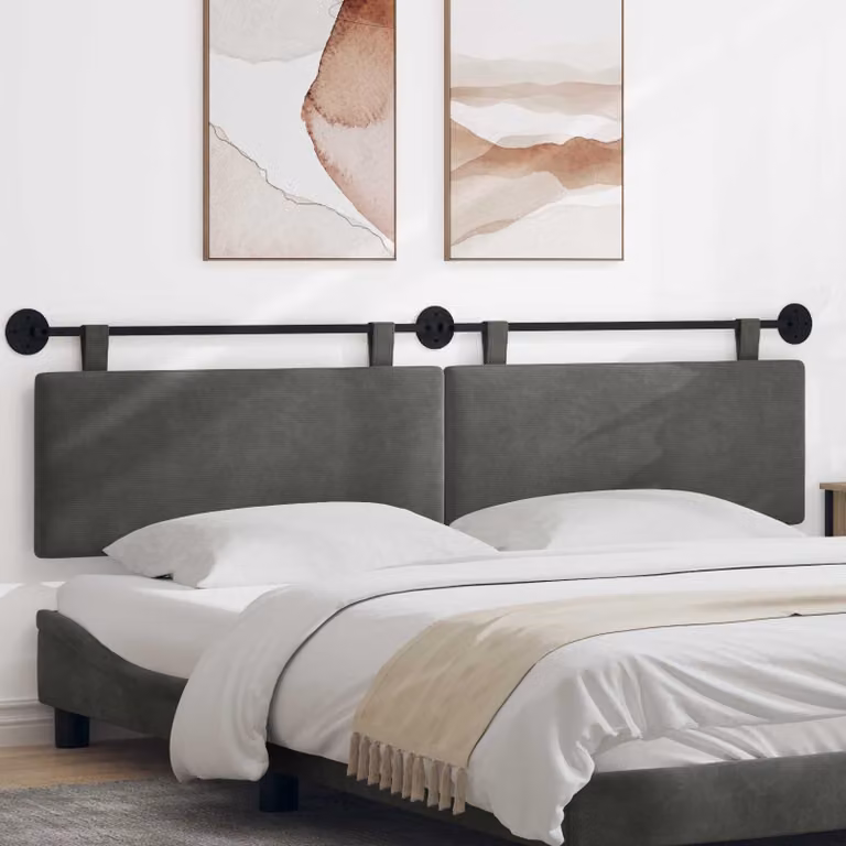 Testiera per letto sospesa vidaXL in tessuto corda grigio con struttura in legno e pannello imbottito L: 210 cm, H: 55 cm, P: 9,4 cm