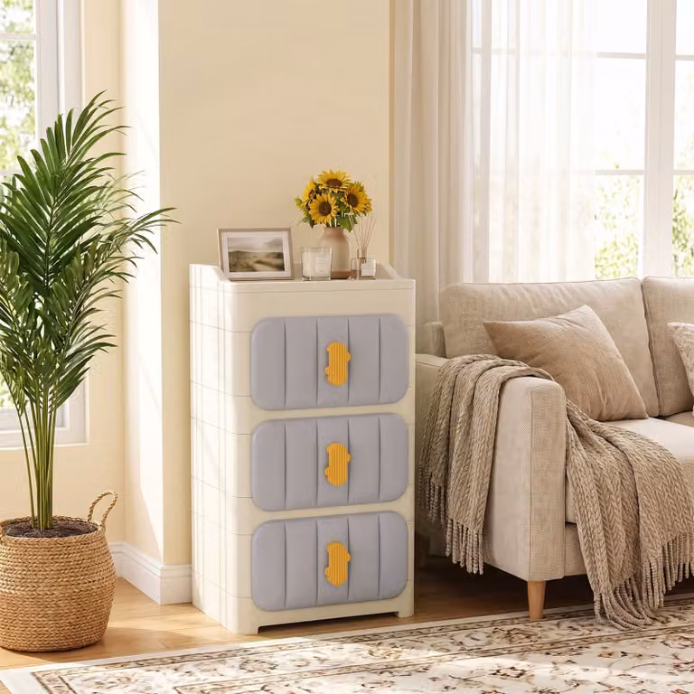 Costway Cassettiera in pp a cassetti con maniglie a forma di cactus per soggiorno e camera da letto, Mobile contenitore con dispositivo anti-ribaltamento e bo