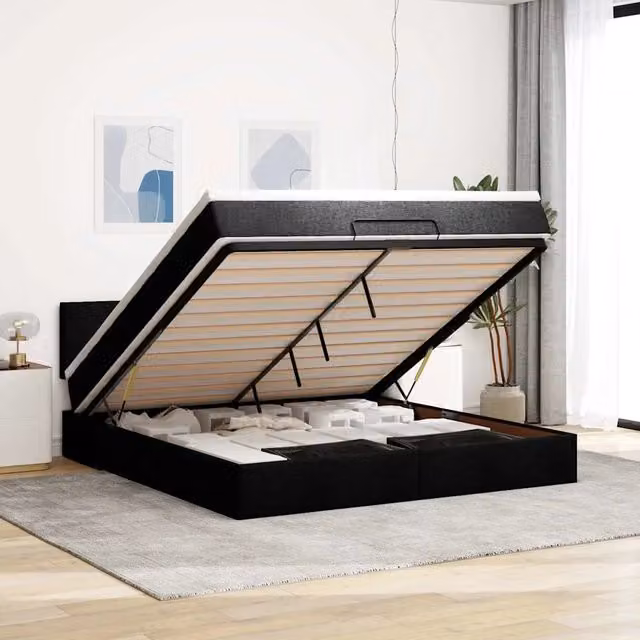 Letto con contenitore a sollevamento vidaXL in tessuto nero e bianco L 180 x P 200 cm