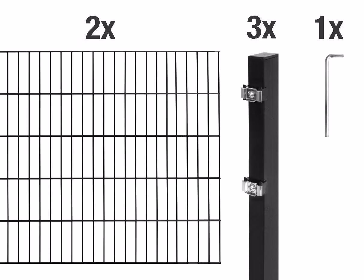 Recinzione a doppia barra Alberts 627713, set completo da 6 elementi, nero opaco, altezza 100 cm, lunghezza 4 m