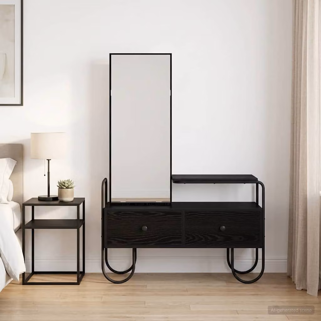 vidaXL Tavolo da Trucco Moderno Nero con Cassetto in Legno MDF e Metallo