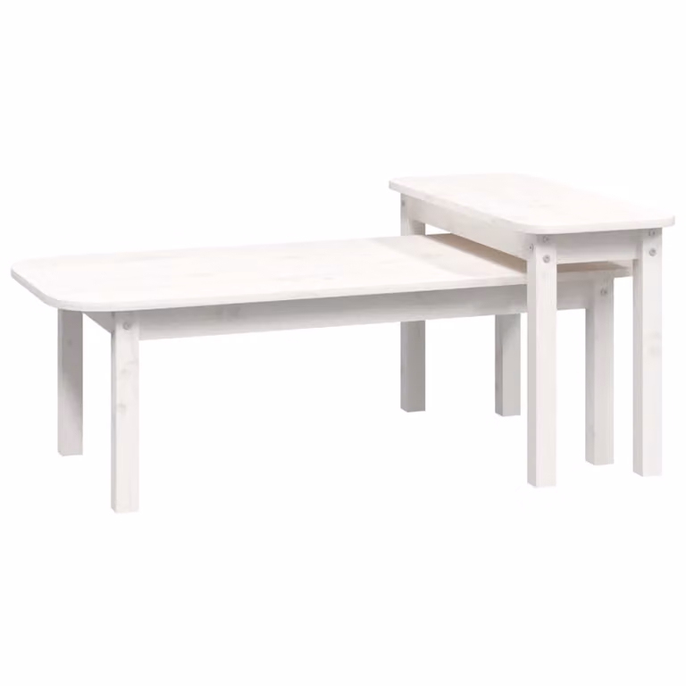 Set Tavolini da Salotto 2 pz Bianco in Legno Massello di Pino