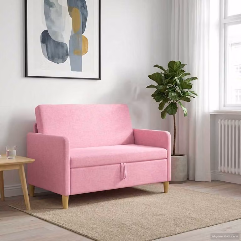 Divano moderno vidaXL con contenitore apribile, rivestimento in tessuto rosa e marrone, L: 122 cm, P: 78 cm, H: 87 cm