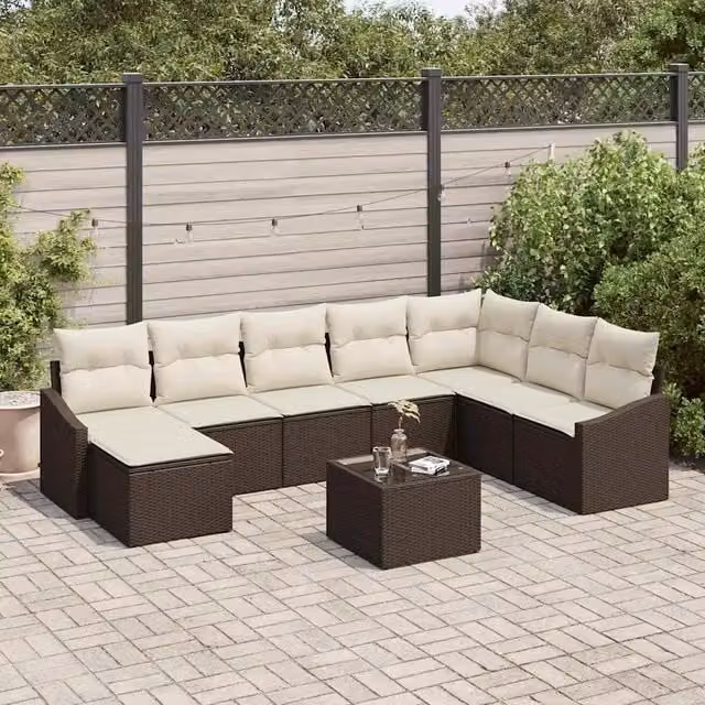 Set di divani 9 pz Marrone polyrattan 3346848