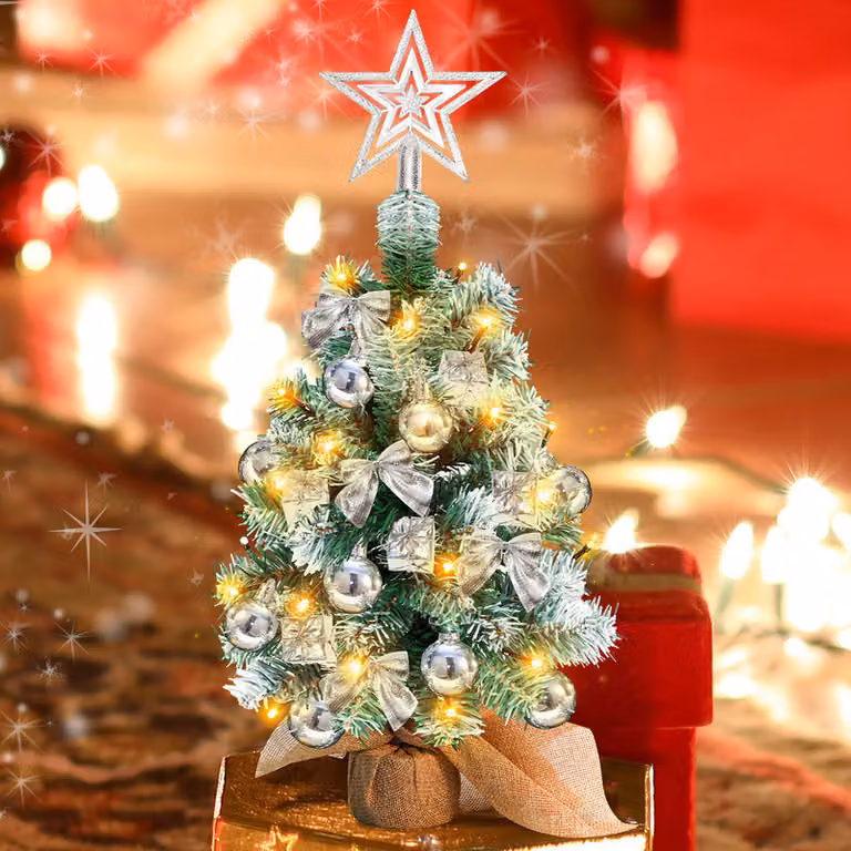 Jayseuw Albero di Natale Artificiale LED Abete 40 cm Albero di Natale illuminato Decorazione natalizia Albero decorativo di luci, Argento