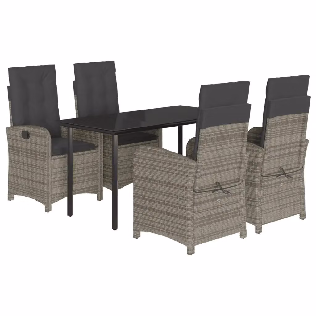 Set da Pranzo da Giardino vidaXL 5 pz in Polyrattan Grigio e Nero con Piano in Vetro – 2