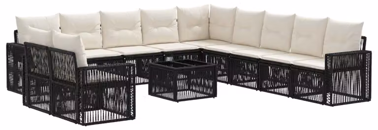 Set Divano da Giardino 12 pcs Nero e Bianco Crema polyrattan