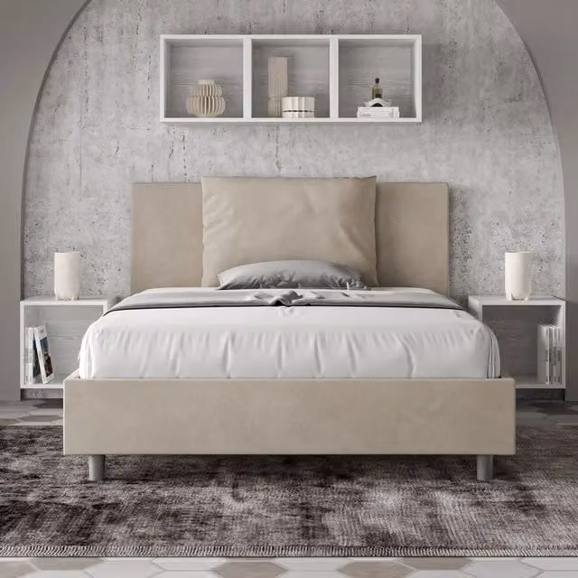 Letto contenitore queen size Antea imbottito in microfibra colore sabbia L/P/H: 150 x 210 cm