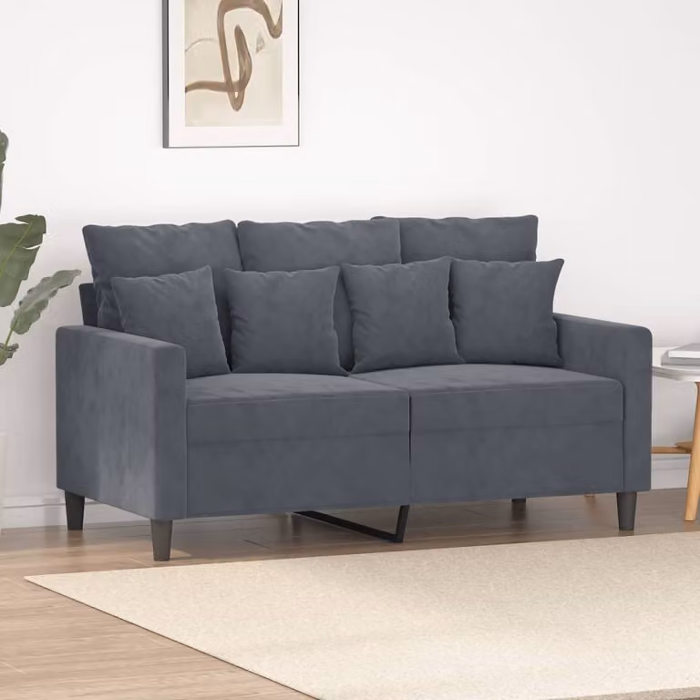 Divano a due posti, colore grigio scuro, 120 cm, rivestito in velluto