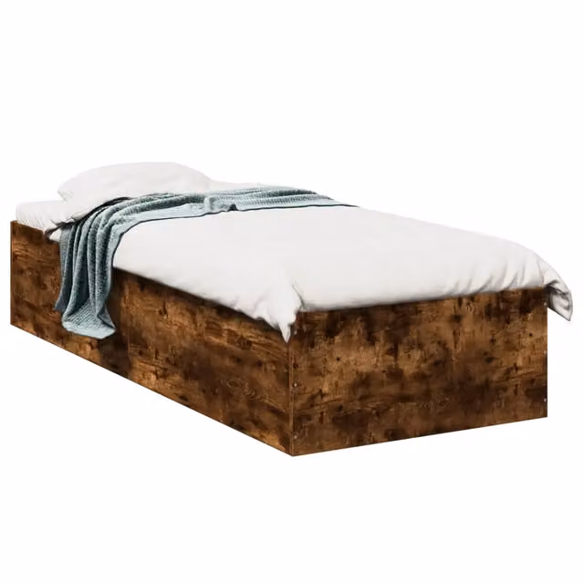 Letto singolo moderno in legno multistrato Rovere Fumo con doghe in legno L/P/H: 100 x 200 cm