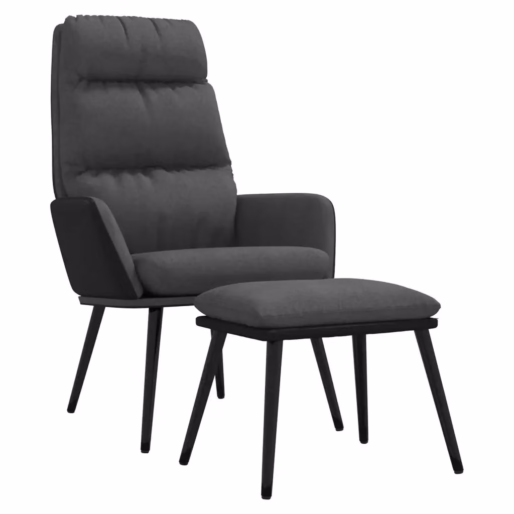 Poltrona Relax con Sgabello vidaXL Grigio Scuro in Tessuto e Similpelle – 2