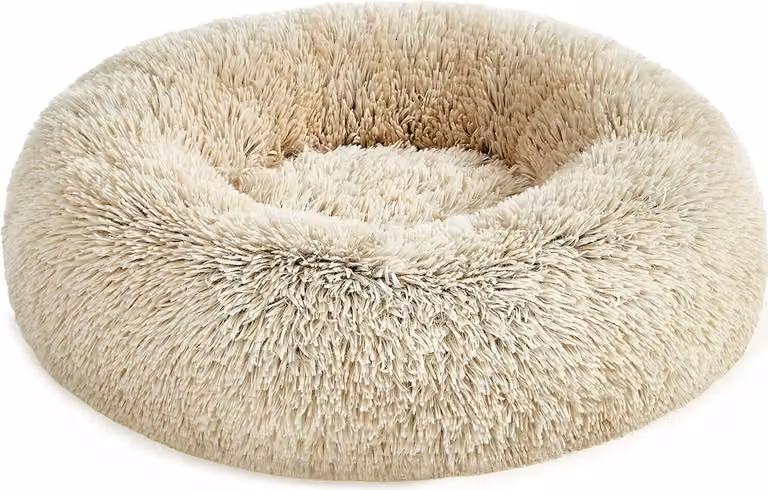 Cuccia per cani Feandrea, cesto per gatti, cuscino a ciambella, lavabile, imbottitura centrale rimovibile, peluche lungo, diametro 60 cm, ombré kaki