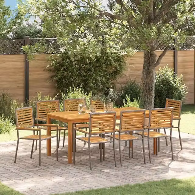 Set da Pranzo per Giardino 9 pz Grigio Legno di Acacia Massello 3365545