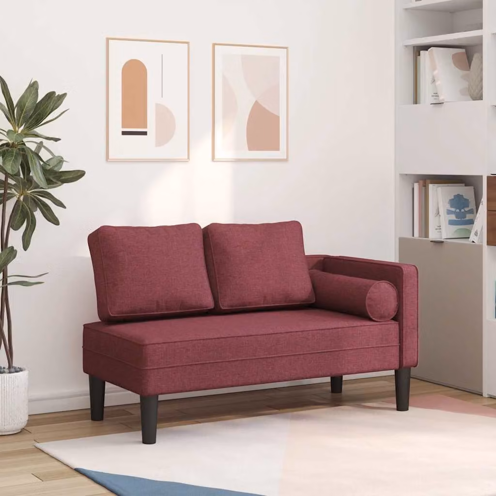 vidaXL Chaise Lounge Moderna in Tessuto Rosso con Cuscini e Struttura in Legno L: 116,5 cm, P: 62,0 cm, H: 57,5 cm