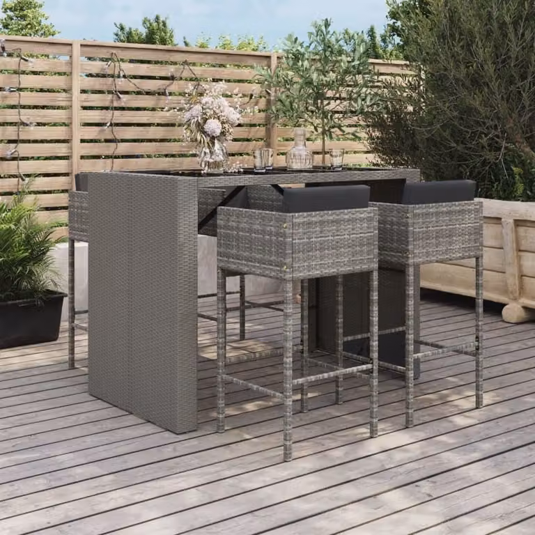 The Living Store Set bar da giardino 5 pezzi con cuscini in poly rattan grigio
