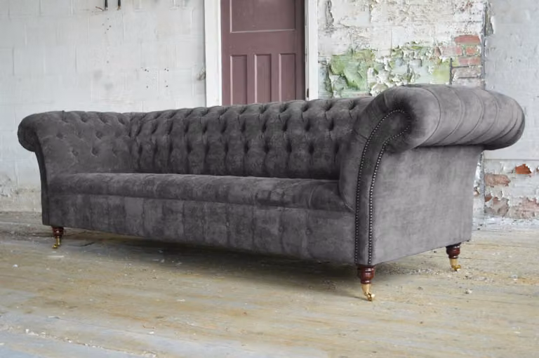 Dreisitzer Couch Polster Design Sofa Moderne Sitz Sofas Samt Zimmer Möbel Grau