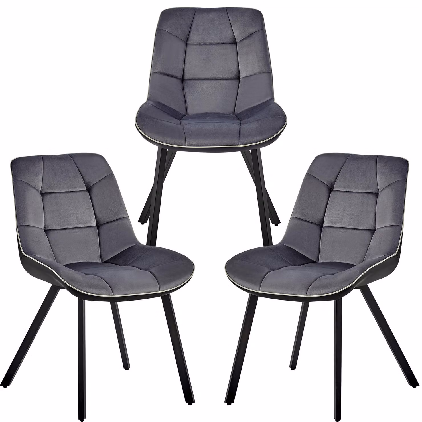 Sedie da pranzo moderne in velluto e pelle - sedie da pranzo di facile manutenzione in 3 varianti di colore - sedie da cucina imbottite con rivestimento trapuntato - sedie da pranzo robuste con struttura in metallo , Colore:Grigio scuro;Quantità:3 pezzi.