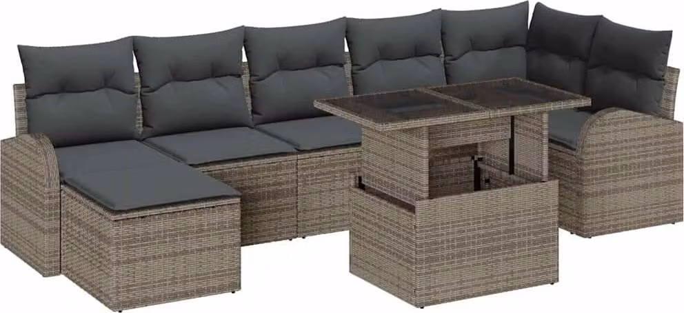 Set Divano da Giardino con cuscino 8 pcs Grigio Poly Rattan