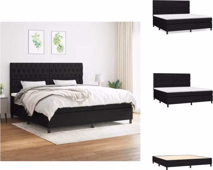 vidaXL Letto a molle con materasso nero 200x200 cm in tessuto - Letti e strutture letto