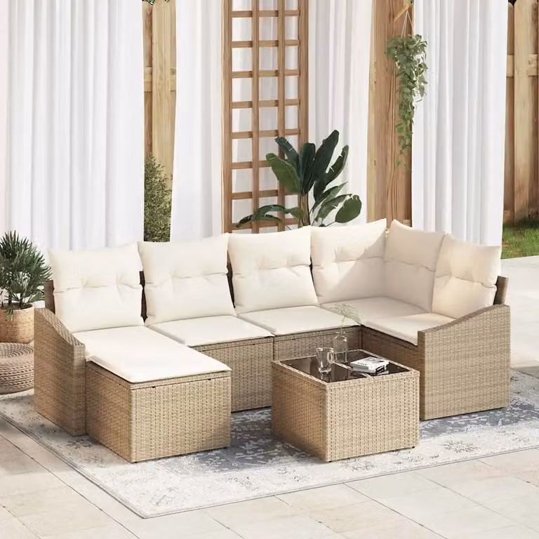 Set da pranzo per giardino e terrazza vidaXL in rattan 7 pz beige e bianco