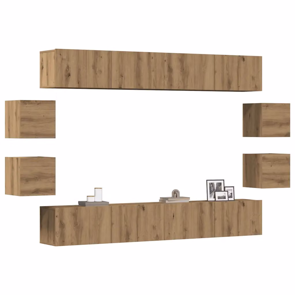 Set Mobile TV vidaXL da 8 pezzi in Legno Multistrato Rovere per Parete Moderno Marrone