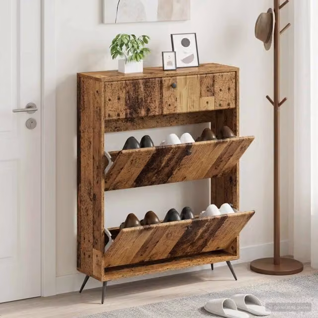 Mobile porta scarpe moderno vidaXL in MDF e metallo, marrone e nero, L: 78 cm, P: 24 cm, H: 103 cm