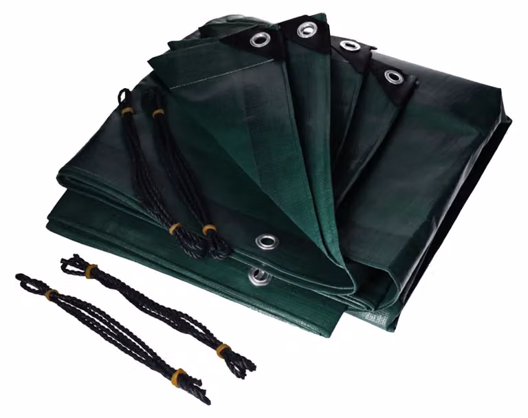 Telone di copertura, 5 x 5 metri, in tessuto da 260 g/m², verde, con corde di fissaggio incluse, rinforzi agli angoli e sui bordi