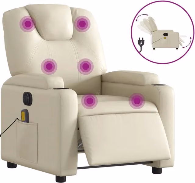 Poltrona Massaggiante | Sedia Relax Elettrica Reclinabile Crema Similpelle