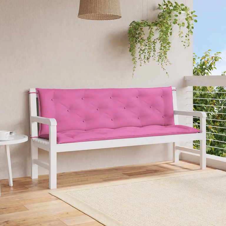 Set di 2 cuscini per panca da giardino vidaXL in tessuto rosa, impermeabili e resistenti ai raggi UV, L 150 x P 50 x H 7 cm