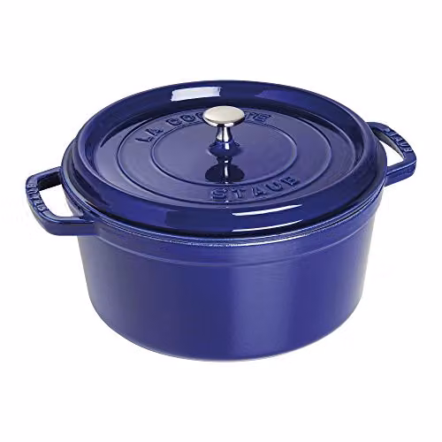 STAUB Cocotte, casseruola in ghisa, adatta a tutti i piani cottura incl. induzione, rotonda, 28 cm, 6,7 L, Made in France, blu scuro