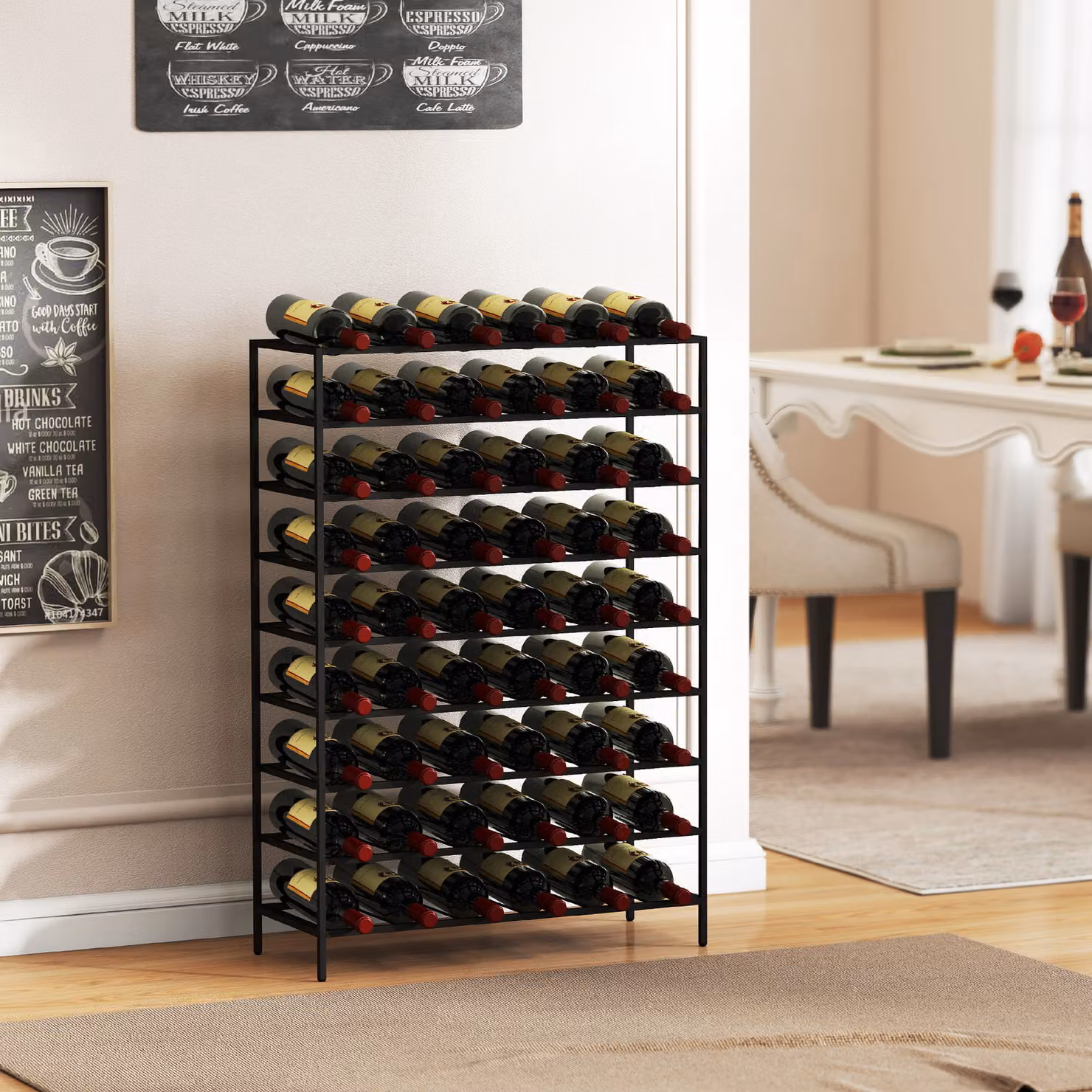 Scaffale Portabottiglie HOMCOM in Acciaio Nero con 9 Livelli per 6 Bottiglie, L: 63 cm, P: 25 cm, H: 91 cm – 2