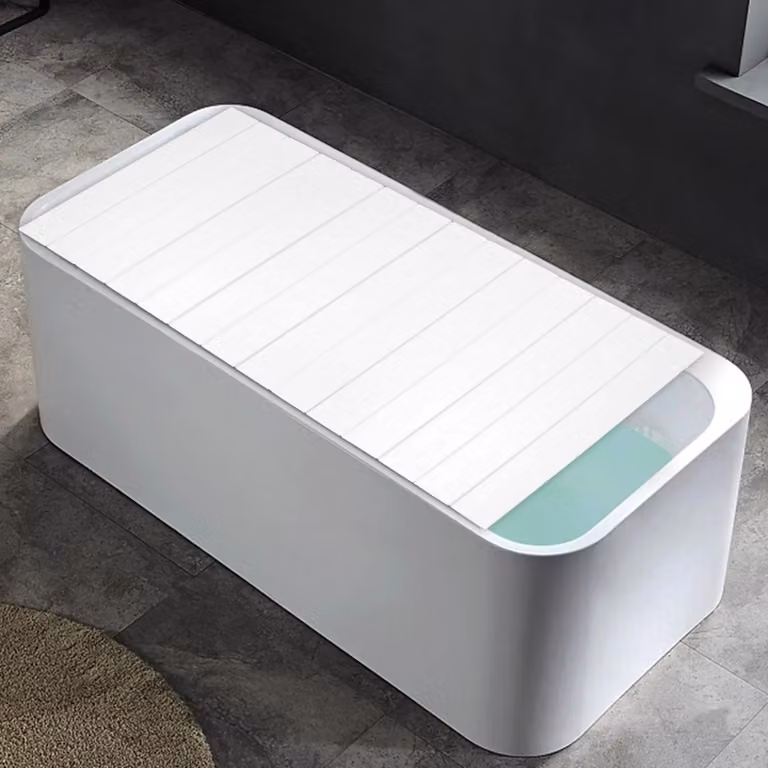 Copertura per vasca da bagno - Coperchio pieghevole - Dimensioni 150×70 cm - Materiale PVC - Spessore 0,65 cm - Bianco