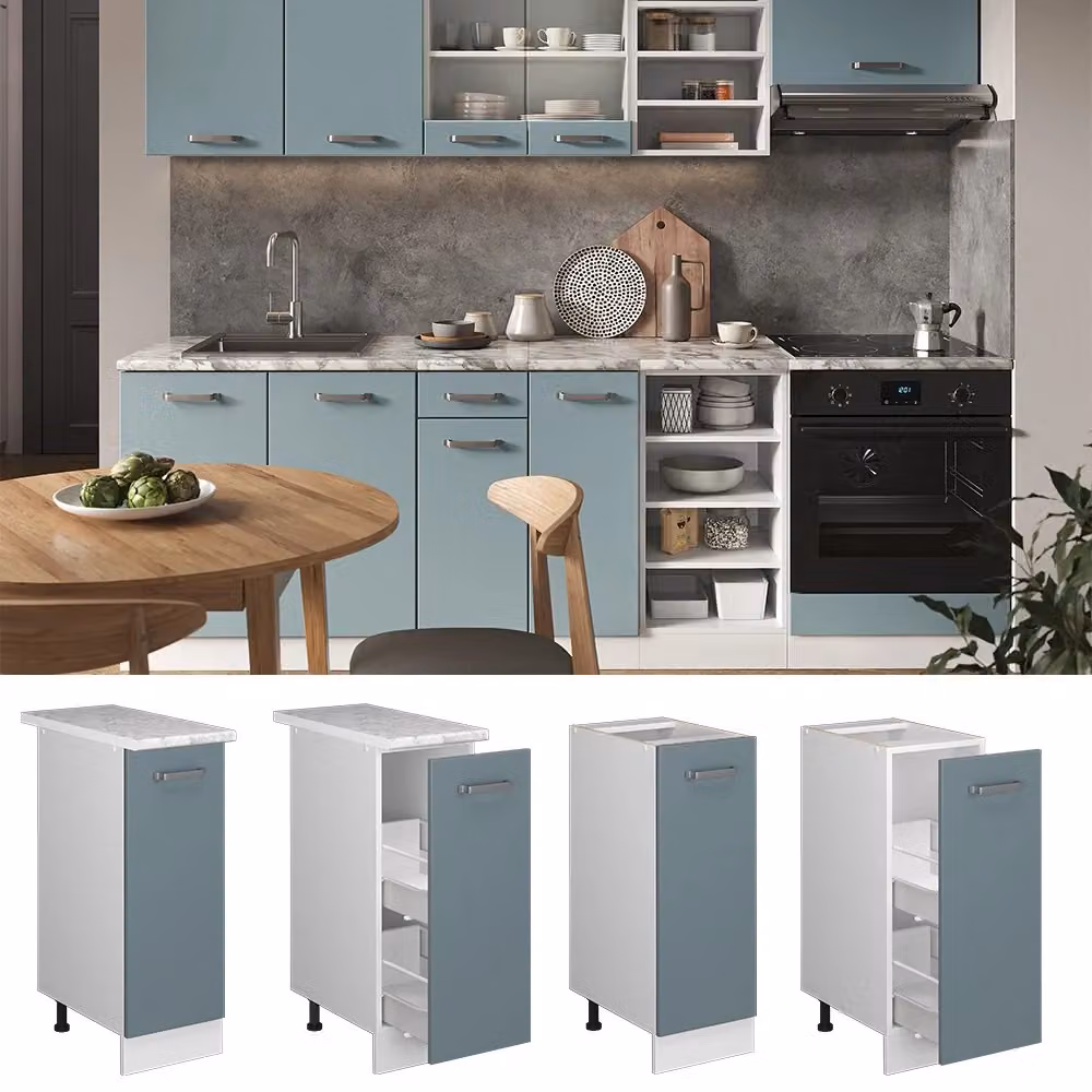 Armadio dispensa alto per cucina Vicco R-Line, Grigio-blu/Bianco, L: 30 cm – 2