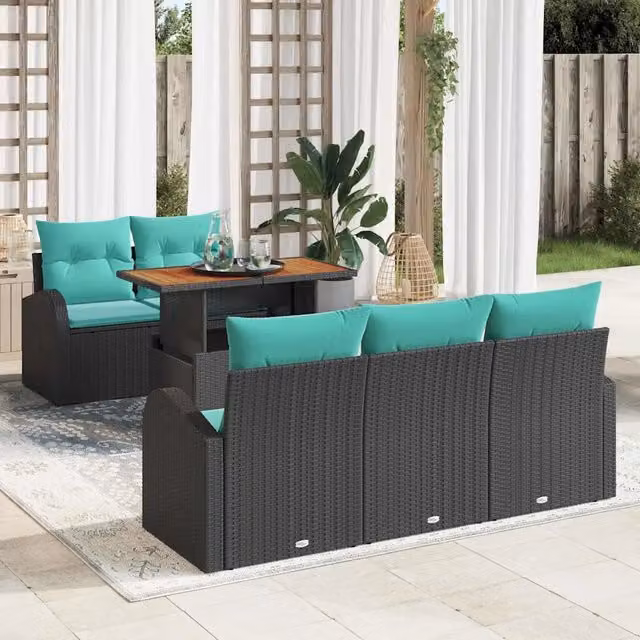 Set Divano da Giardino 6 pz Nero Poly Rattan 3358265
