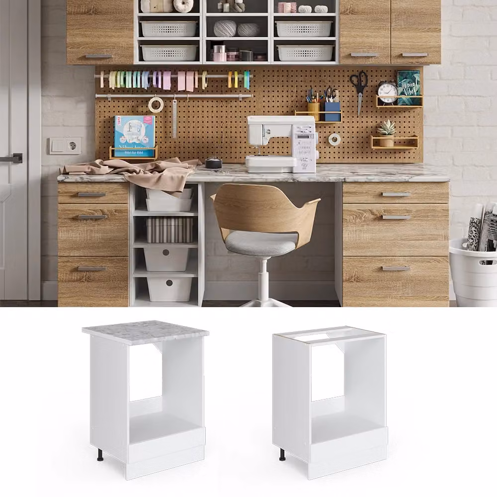 Base universale R-Line Vicco Bianco lucido con piano di lavoro e ampia nicchia, L: 60 cm, H: 81,6 cm, P: 23,1 cm – 2