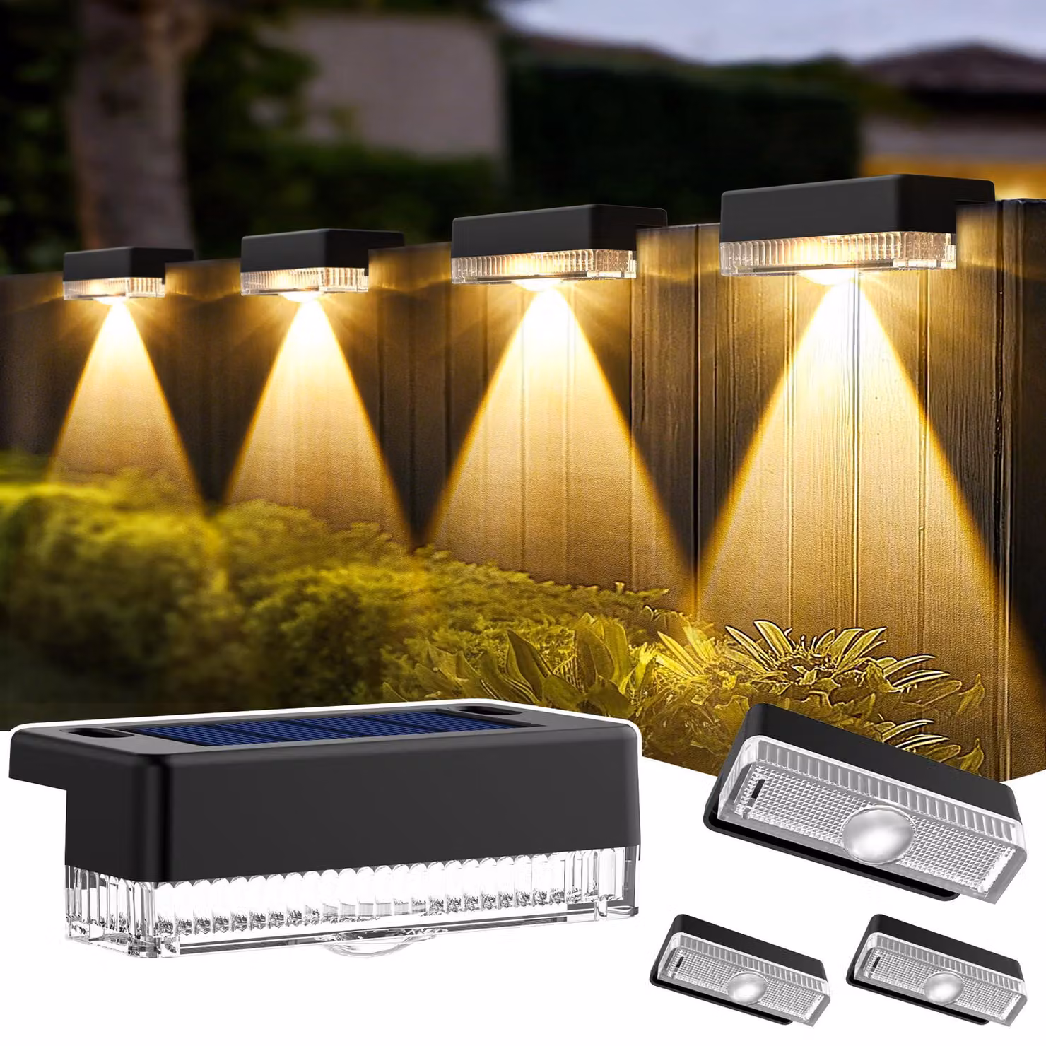 Set di 4 luci solari da esterno, luce bianco caldo, impermeabili, ideali per scale e terrazze