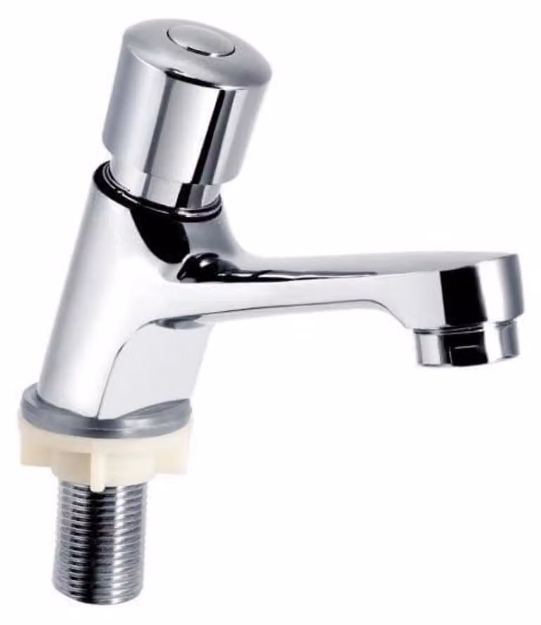 Miscelatore per lavabo, monocomando, auto-chiusura, con ritardo temporale e pulsante