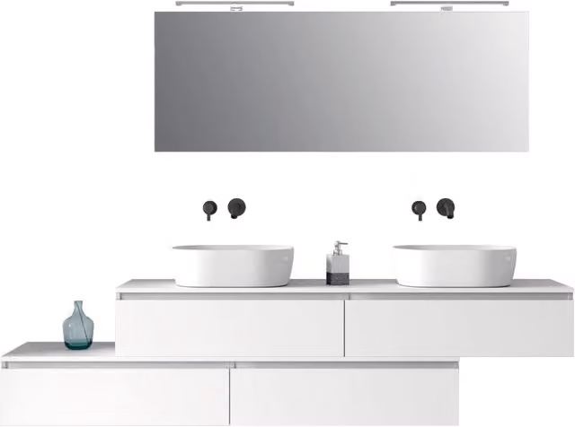 Composizione bagno con doppio lavabo ASTRA 9 pezzi bianco opaco con mobile vanity e armadietto specchio con illuminazione LED