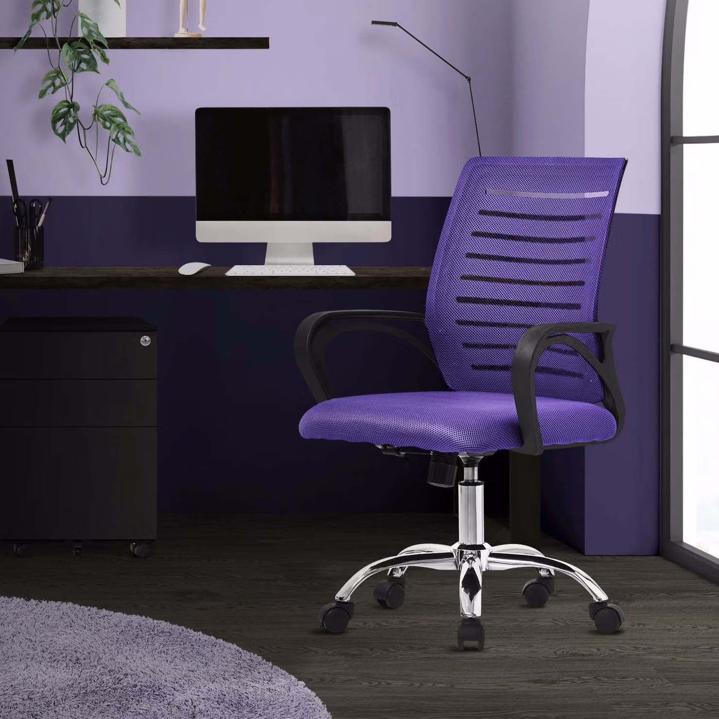 Sedia da ufficio ergonomica ML-Design, viola, girevole a 360° con rotelle