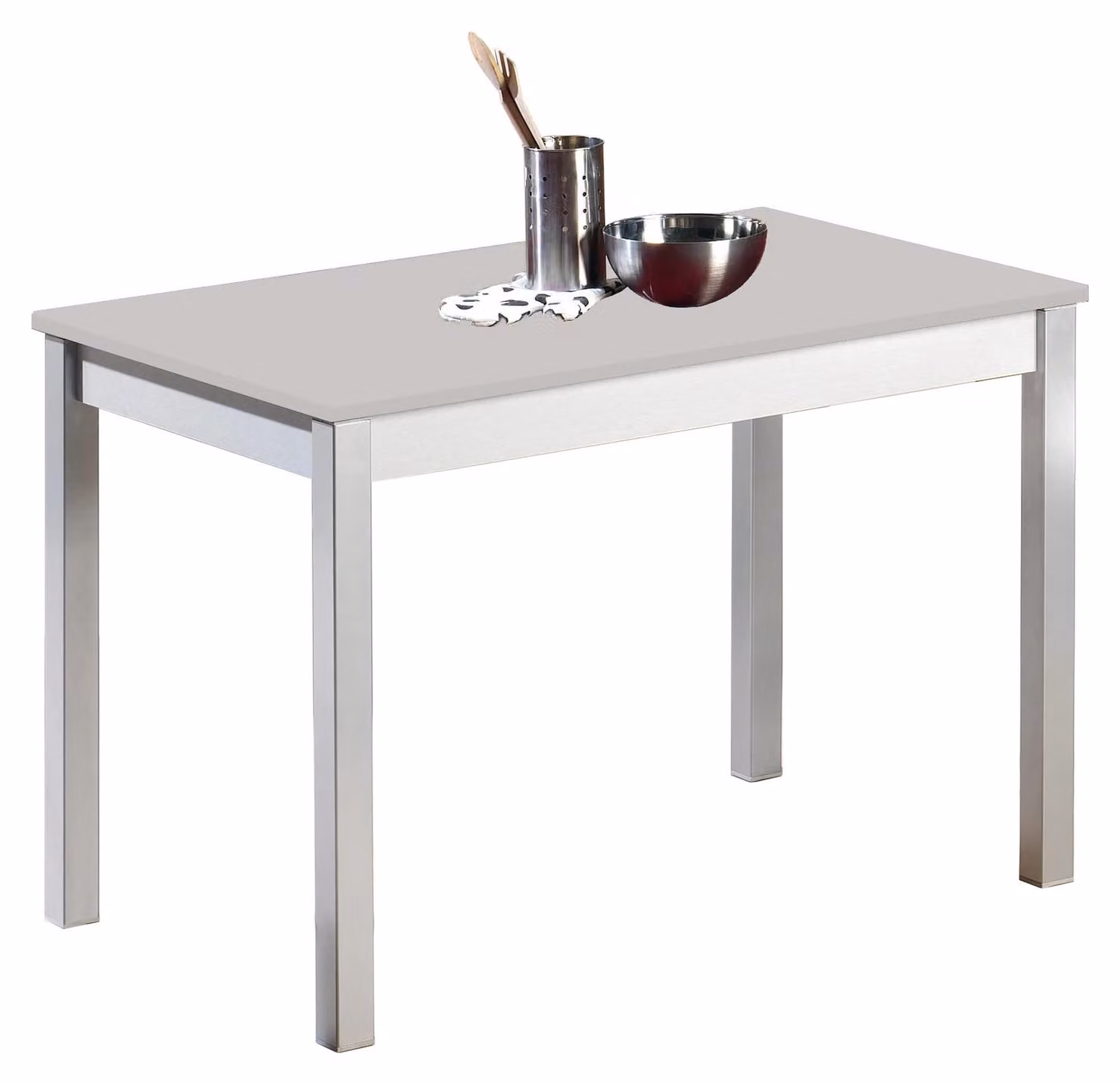 Tavolo da cucina, laminato grigio, gambe in metallo, 110x70 cm