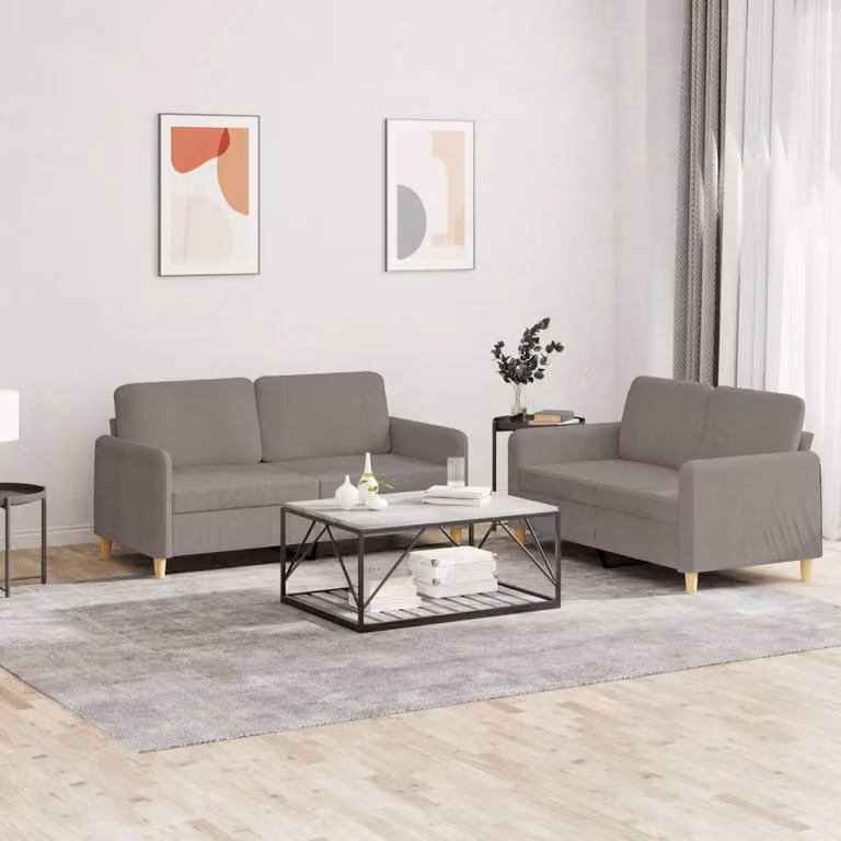 Maison Exclusive - Set divano a 2 posti con cuscini in tessuto color taupe
