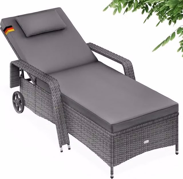 Sdraio da giardino Casaria in polyrattan grigio antracite con poggiatesta regolabile e ruote L/P/H: 193 x 90 x 43 cm – 1