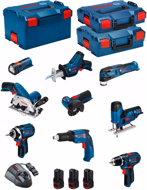 Kit utensili Bosch 12V BMK9-28AD3 blu con batterie ricaricabili