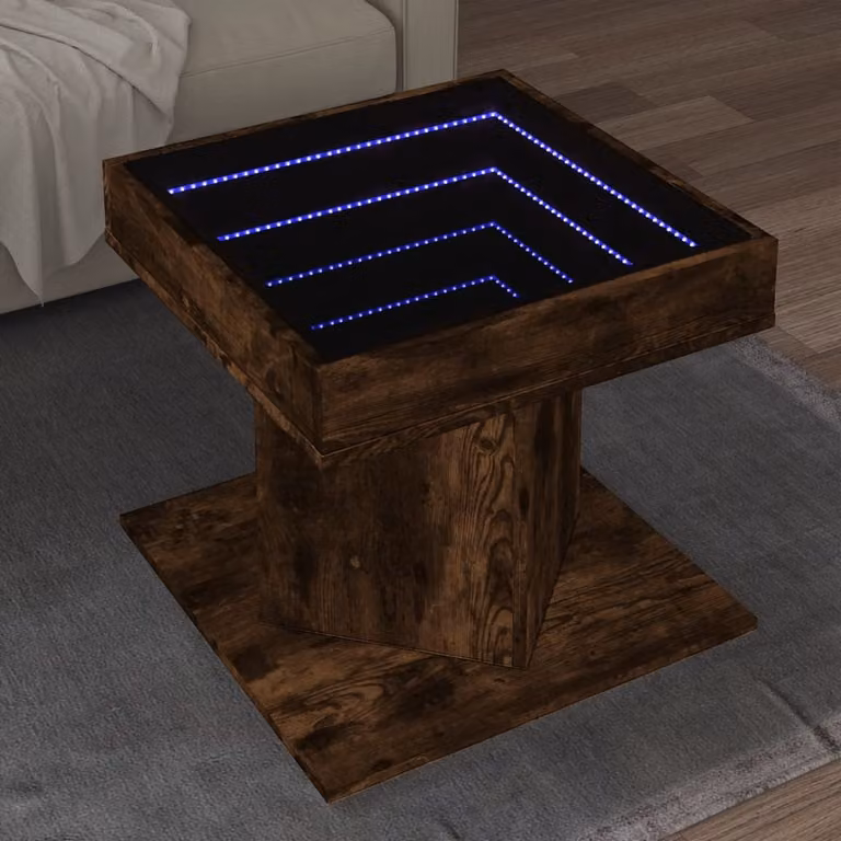 Tavolino da salotto moderno vidaXL in legno rovere color marrone con illuminazione LED, L 50 cm x P 50 cm x H 45 cm
