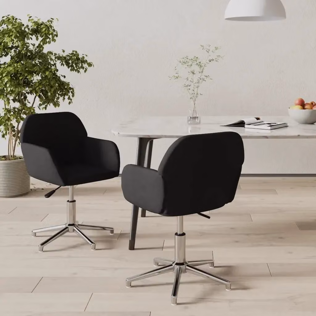 Set di 2 sedie da pranzo girevoli a 360 gradi in tessuto nero con design moderno per cucina e soggiorno – 2
