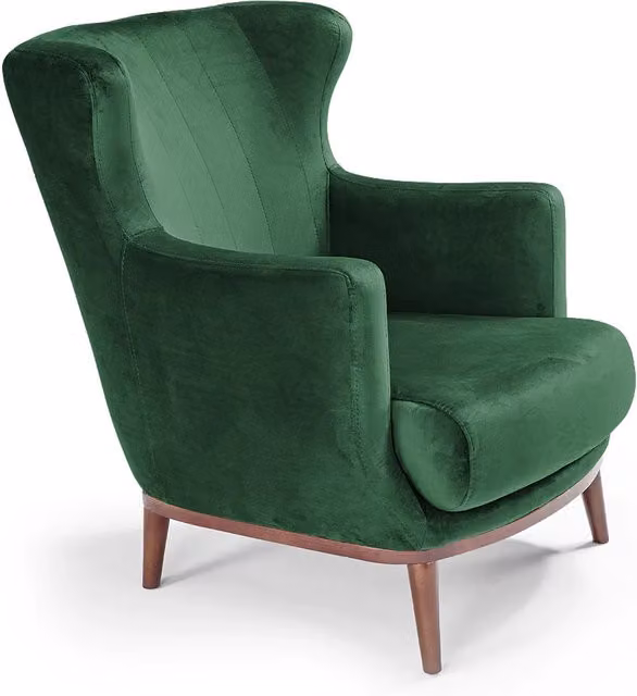 Poltrona da camera ETRO’ MADE IN ITALY, stile vintage, tessuto velluto antimacchia e idrorepellente, piedi in legno finitura noce, ideale per soggiorno, camera, studio, hotel e bar, colore Verde Smeraldo