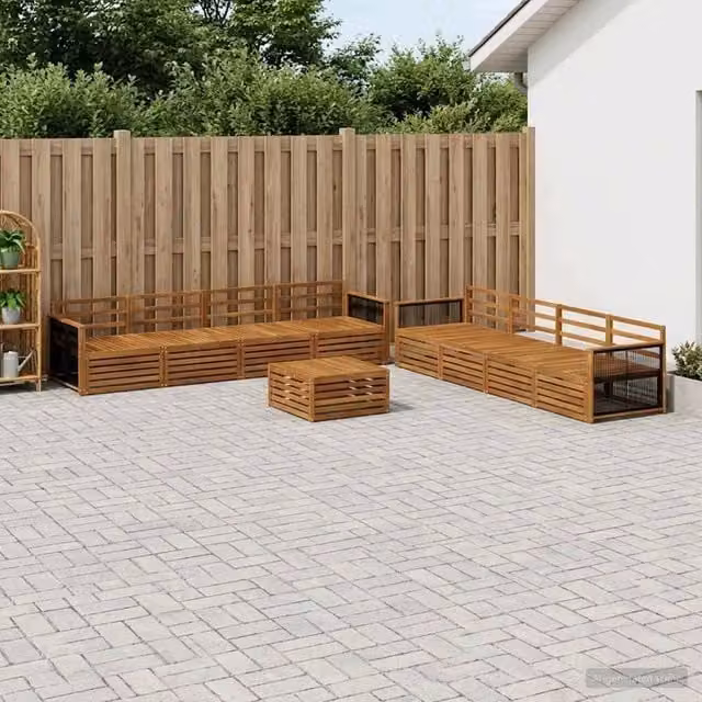 Set di divani da esterno a forma di U vidaXL in legno di acacia massello marrone con cuscini inclusi