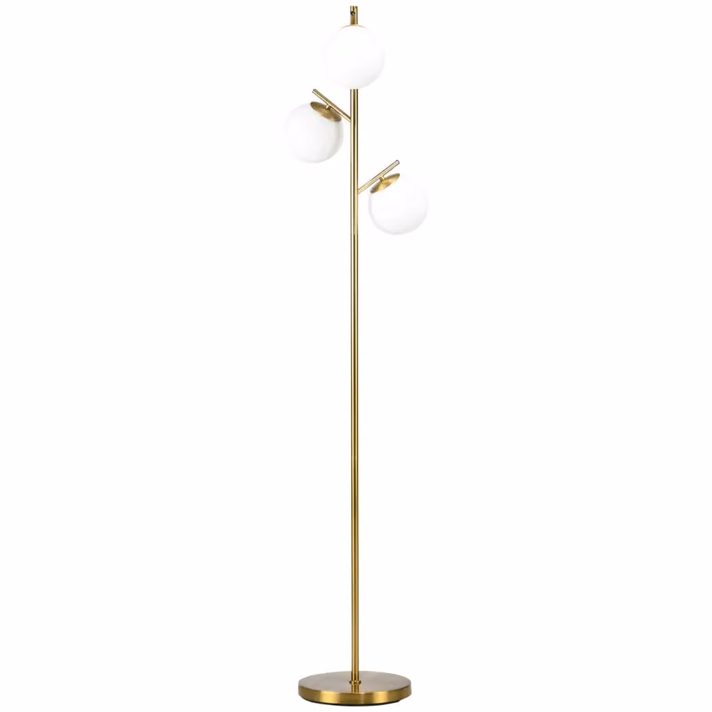 Lampada da terra Minimal in metallo e vetro dorato con diffusore a sfera – 2