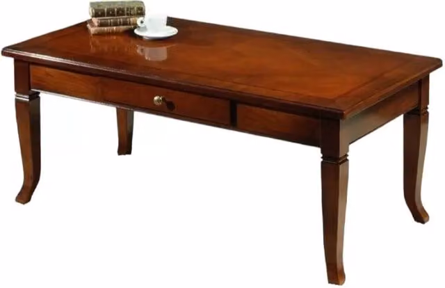 Tavolino arte povera rettangolare in legno tinta noce 105x55x47 - Mobili 2G